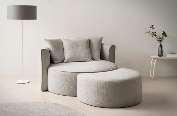 LeGer Home by Lena Gercke XXL-Sessel ISALIE, Rundsessel mit Hocker, Lesesessel, Loveseat, Big-Sessel (Set), trendige Stoffe, 3 Zierkissen, große Sitzfläche, Cord, Samt, Bouclé