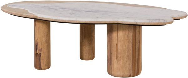 Couchtisch Sheesham 120x70x35 natur sandgestrahlt lackiert / Marmor weiß ORGANIC COLLECTION #30
