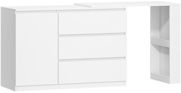 Große Schminktisch mit Schubladen, L-förmiger Eck-Schminktisch, Frisiertisch mit 1 Aufbewahrungsschrank und 2 offenen Ablagefächern, Schlafzimmer, Wohnzimmer, Modern, Weiß Bild 2