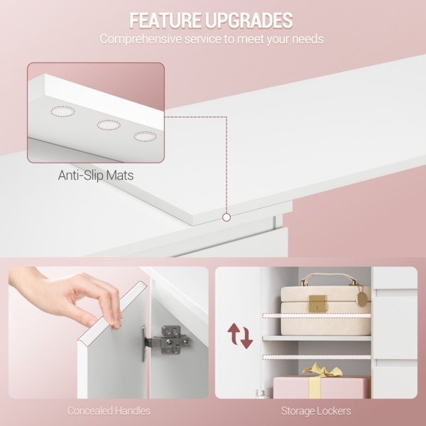 Große Schminktisch mit Schubladen, L-förmiger Eck-Schminktisch, Frisiertisch mit 1 Aufbewahrungsschrank und 2 offenen Ablagefächern, Schlafzimmer, Wohnzimmer, Modern, Weiß Bild 6