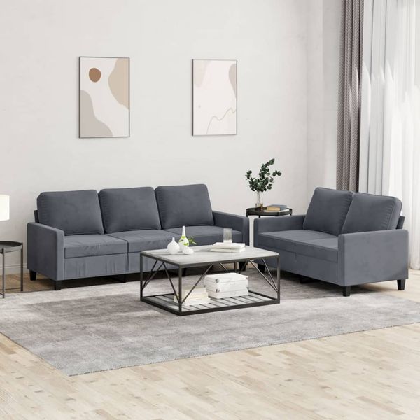 vidaXL 2-tlg. Sofagarnitur mit Kissen Dunkelgrau Samt 3201517