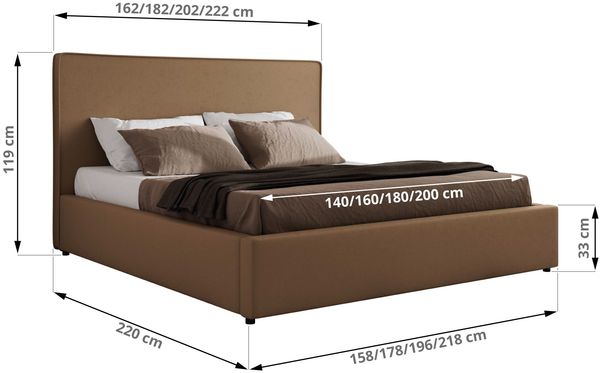 CORIVO CLASSIC Polsterbett mit Bettkasten & Stauraum, Doppelbett, inkl. Lattenrost, Metall-Hebeautomat mit Gasdruckfedern, mit Foam Matratze - Braun Kunstleder - MIRO LUX Bild 4