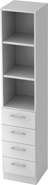 bümö office Aktenschrank Regal mit Schubladen, Büroschrank schmal aus FSC-Holz, 40cm breit in weiß - Aktenregal & Schubladenschrank mit Relinggriffen, Büro Möbel Schrank System, 7600-W-W-RE