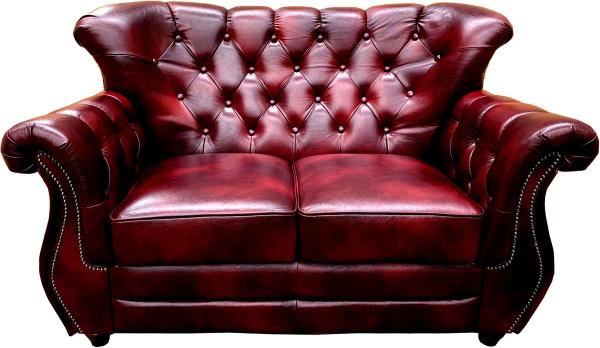 Casa Padrino Luxus Chesterfield Leder 2er Sofa Bordeauxrot