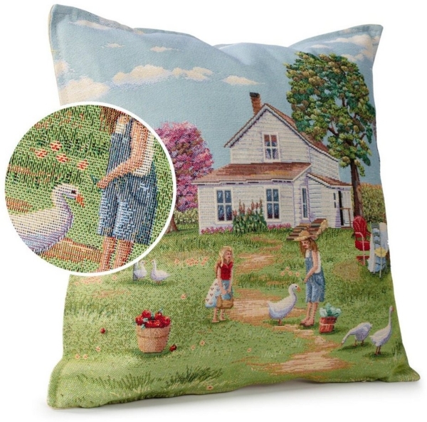 ANRO Dekokissen Kissenhülle MIT oder OHNE Füllung Kissenbezug Zierkissen, Kissenüberzug ohne Füllung Gobelin 45x45 cm Bauernhof bunt