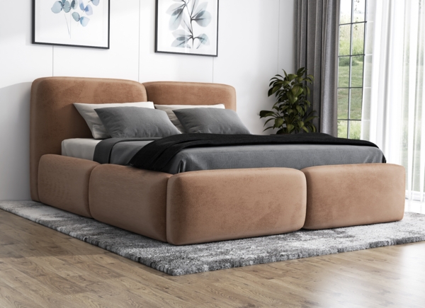 Polsterbett OLKE 120x200 mit Matratze, Bettkasten und Lattenrost. Farbe: Tabak 3 Bild 2