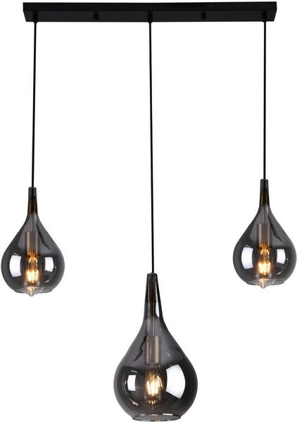 näve Pendelleuchte Gota, ohne Leuchtmittel, 3er je 1 x E27, Rauchglas (2 kleine Gläser/1 größeres Glas), H: 150cm