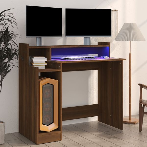 Schreibtisch, Bürotisch, Computertisch mit LEDs Braun Eiche-Optik 97 x 45 x 90 Holzwerkstoff