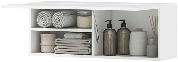 Badezimmer-Wandschrank Weiß, hochklappbare Tür mit Gasdruckdämpfer, grifflos, platzsparend, offenes Fach & Schrank, 80x25cm Bild 7