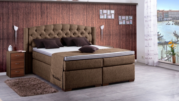 Meisterbetten Boxspringbett Magi 160x200 in MS-Nougat, Matratzenbezug Nano, Ergoflex-Topper