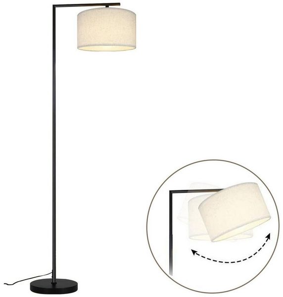 Nettlife Stehlampe Wohnzimmer Vintage Weiß/Schwarz Stoffschirm E27 Bogenlampe Leselampe, mit Fußschalter, LED wechselbar, Schlafzimmer Wohnzimmer Arbeitszimmer