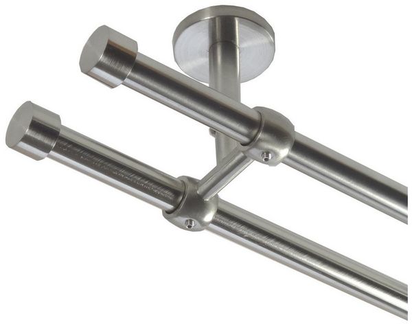 BASIT Gardinenstange Rohr Edelstahl 16 mm mit Deckenträgern 120 cm E16, Ø 16 mm, 2-läufig, verschraubt, Edelstahl, D21 120 cm E16 Kappe