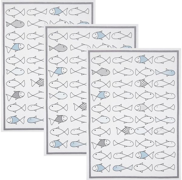 Kracht Geschirrtuch Geschirrtuch "Kiss Fish" 3er-Pack, Halbleinen Motiv