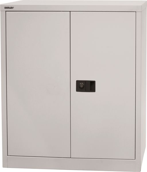 BISLEY Universal Flügeltürenschrank abschließbar - Stahlschrank mit 3-Punkt-Schloss & Flügeltüren - Aktenschrank aus Metall mit 1 Fachboden für 2 Ordnerhöhen - Farbe: lichtgrau, E402A01-645