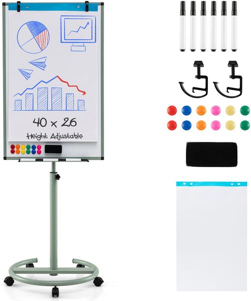 Flipchart Ständer auf Rollen mit Magneten & Markern Höhenverstellbares Whiteboard Grün