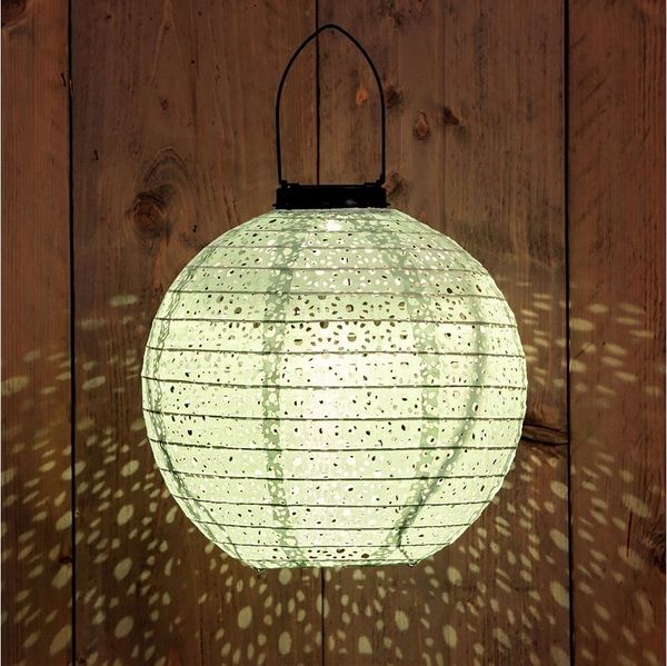 Spetebo LED Lampion Solar Textil Laterne Garten Deko Beleuchtung, Einschaltautomatik, LED fest integriert, warm weiß, Solar betrieben