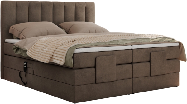 Boxspringbett mit elektrisch verstellbaren Matratzen, zwei Bettkästen und einem Topper - COMFORTO - 140 x 200 cm - Braun Velvet - H3 Bild 5