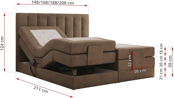 Boxspringbett mit elektrisch verstellbaren Matratzen, zwei Bettkästen und einem Topper - COMFORTO - 140 x 200 cm - Braun Velvet - H3 Bild 6