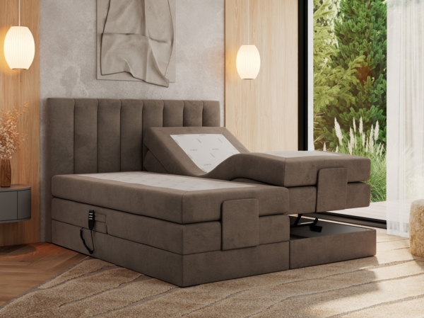 Boxspringbett mit elektrisch verstellbaren Matratzen, zwei Bettkästen und einem Topper - COMFORTO - 140 x 200 cm - Braun Velvet - H3 Bild 2