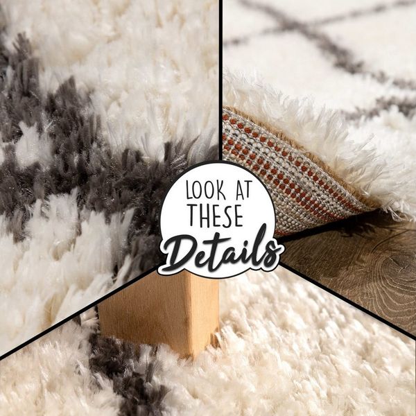 KADIMA DESIGN Teppich Rautenmuster Schlafzimmer schmutzabweisend Hochflor Teppich Shaggy, Rechteckig, Höhe: 54 mm, Florhöhe: 50 mm, 100% Polyester, 80x150cm, Creme