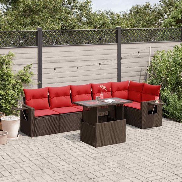 vidaXL 7-teiliges Gartensofa-Set mit Kissen, braun, Polyrattan 3267924