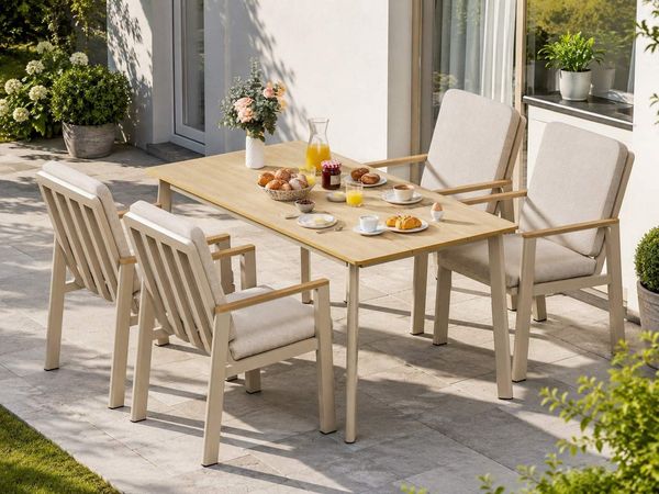 MeXo Gartenlounge-Set Aluminium Gartenmöbel Set, (150 x 80 cm Gartentisch, 5-tlg, mit 4 Stühlen), wetterfeste Essgruppe für Terrasse Balkon Garten
