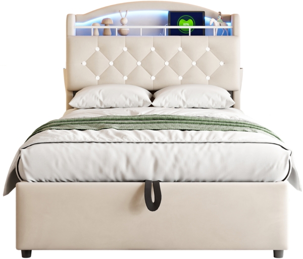 Polsterbett 90x200 cm aus Samt mit Stauraum, LED und USB- und Type-C-Anschlüssen Bild 10