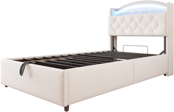 Polsterbett 90x200 cm aus Samt mit Stauraum, LED und USB- und Type-C-Anschlüssen Bild 8