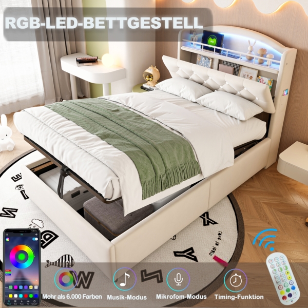 Polsterbett 90x200 cm aus Samt mit Stauraum, LED und USB- und Type-C-Anschlüssen Bild 5