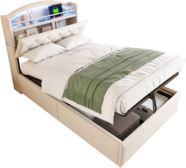 Polsterbett 90x200 cm aus Samt mit Stauraum, LED und USB- und Type-C-Anschlüssen Bild 9