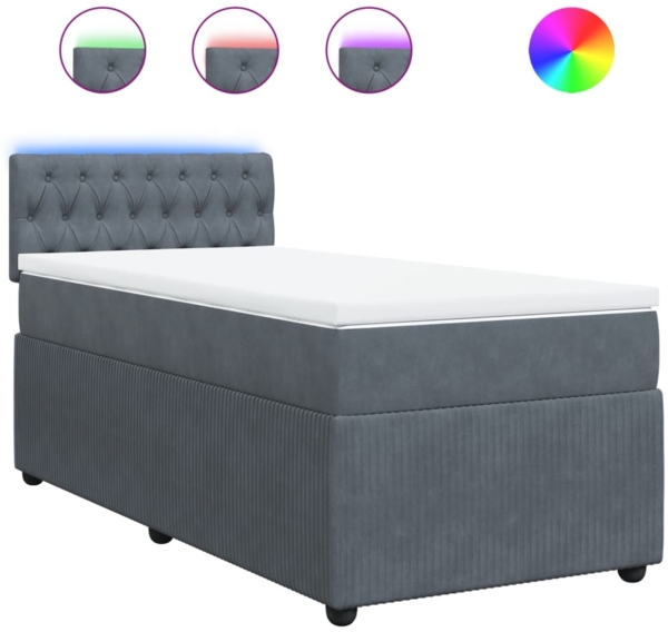vidaXL Boxspringbett mit Matratze Dunkelgrau 90x200 cm Samt 3289945