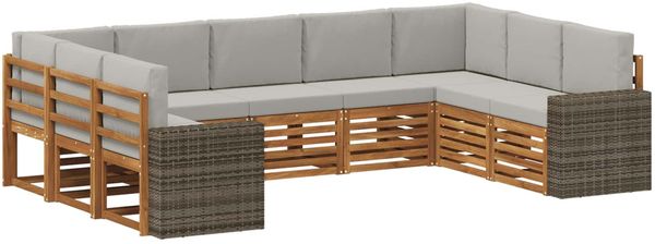 vidaXL Ecksofa Set mit Kissen 9 pcs Natürlich und Hellgrau Polyester 3384847
