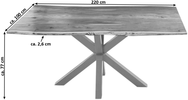 Baumkante Esstisch Akazienholz massiv Metallgestell Natur 220x100 cm silber QUINCY 526647 Bild 5