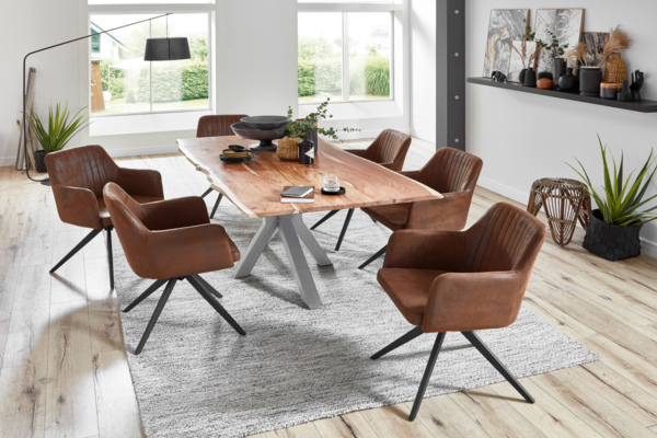 Baumkante Esstisch Akazienholz massiv Metallgestell Natur 220x100 cm silber QUINCY 526647 Bild 4