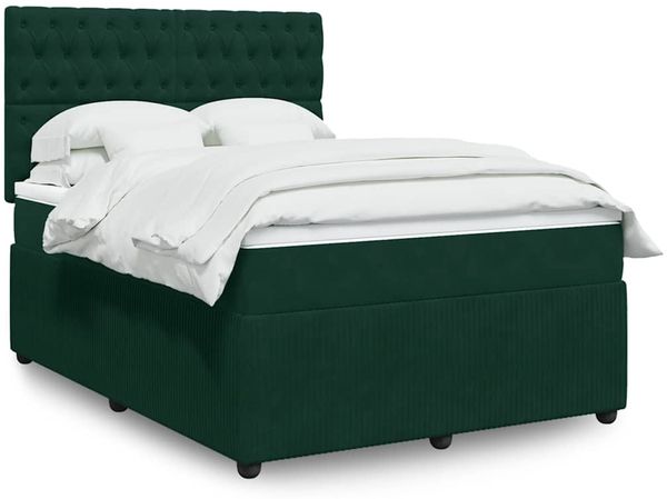 vidaXL Boxspringbett mit Matratze Dunkelgrün 140x200 cm Samt 3292367