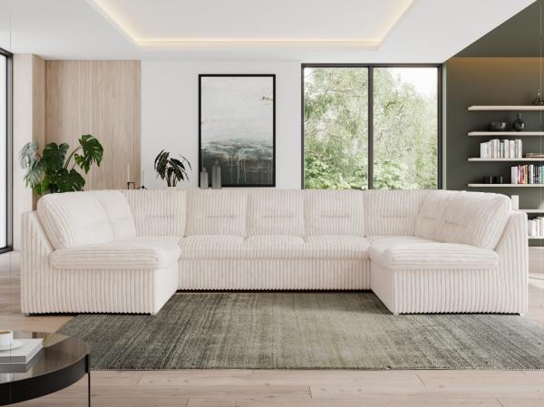 U-förmige Ecksofa, Bigsofa mit schlaffunktion, Wohnlandschaft XXL - MORBIDO U - Beige Cord