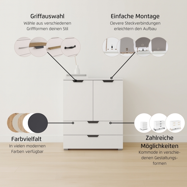rauch Aditio Box, Kommode, 2-türig, 2 Schubladen, mit Softclose-Funktion, Farbe Weiß/Eiche Artisan, BxHxT 80x100x42cm Bild 5