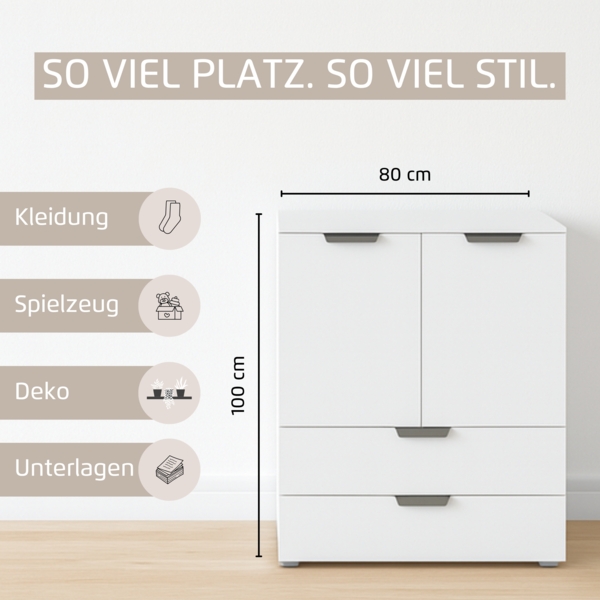 rauch Aditio Box, Kommode, 2-türig, 2 Schubladen, mit Softclose-Funktion, Farbe Weiß/Eiche Artisan, BxHxT 80x100x42cm Bild 6