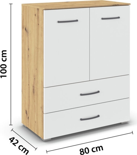 rauch Aditio Box, Kommode, 2-türig, 2 Schubladen, mit Softclose-Funktion, Farbe Weiß/Eiche Artisan, BxHxT 80x100x42cm Bild 4