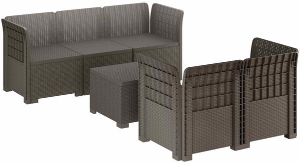 vidaXL 5-Sitzer Gartensofa Rattan-Look PP Hellgrau 3443889