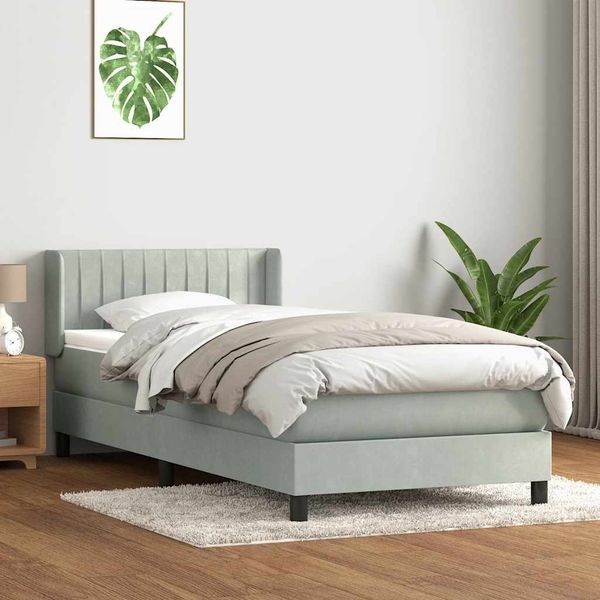 vidaXL Boxspringbett mit Matratze Hellgrau 80x210 cm Samt 3318261