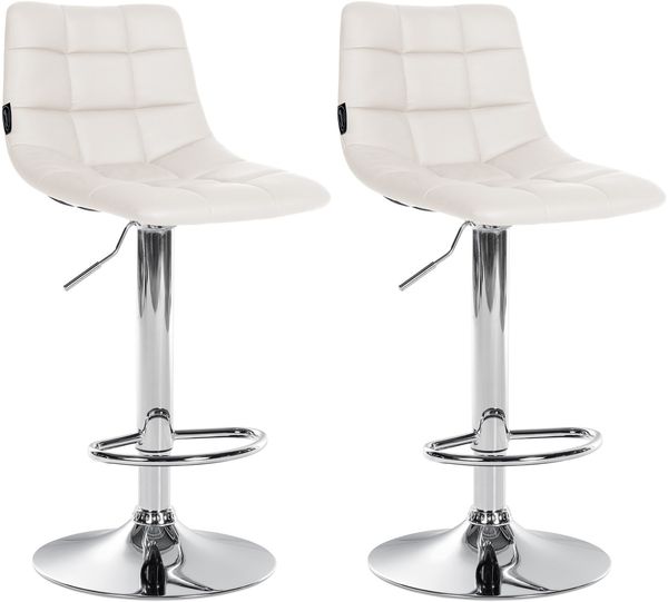 Barhocker 2er Set DUBAI - Weiß, Kunstleder, Chrom Barhocker mit Lehne Barstuhl Tresenhocker Tresenstuhl Kneipenhocker Kneipenstuhl