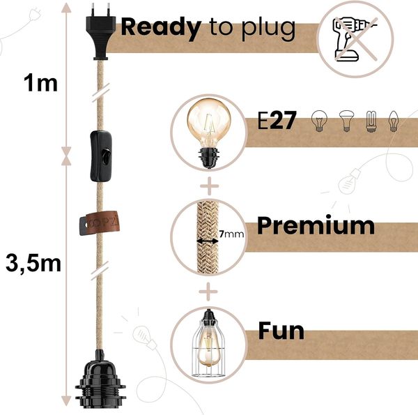 HOOPZI - Bala - Fassung e27 mit Kabel - Lampenfassung e27 mit Kabel und Schalter weiß Bild 3