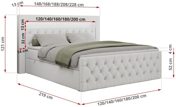 Boxspringbett, Stauraumbett mit Bettkasten, LED - GOLD-9 - 180x200cm - Weiß Kunstleder - H3 Bild 5