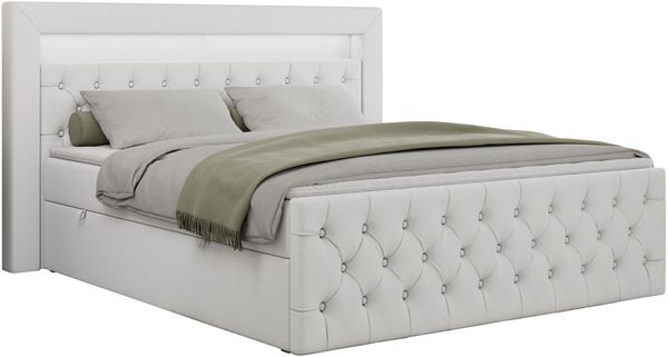 Boxspringbett, Stauraumbett mit Bettkasten, LED - GOLD-9 - 180x200cm - Weiß Kunstleder - H3 Bild 3