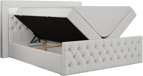 Boxspringbett, Stauraumbett mit Bettkasten, LED - GOLD-9 - 180x200cm - Weiß Kunstleder - H3 Bild 4