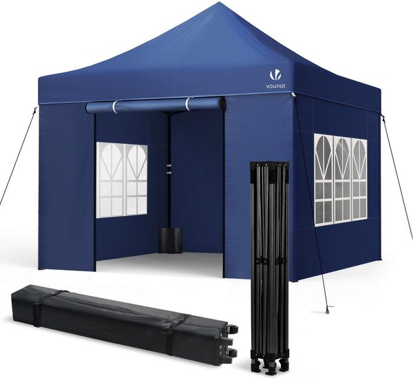 VOUNOT® Pavillon 3x3 m Wasserdicht Stabil Winterfest, Pop Up Faltpavillon mit 4 Seitenteilen und 4 Sandsäcke, UV-Schutz 50+ Gartenpavillon Partyzelt Faltbar für Garten, Camping, Party, Blau