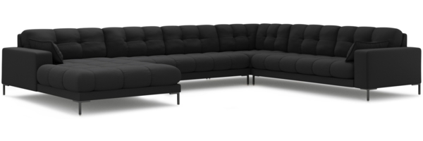 Micadoni Wohnlandschaft Mamaia 7-Sitzer Rechts Strukturierter Stoff Neve Dunkelgrau schwarze Beine