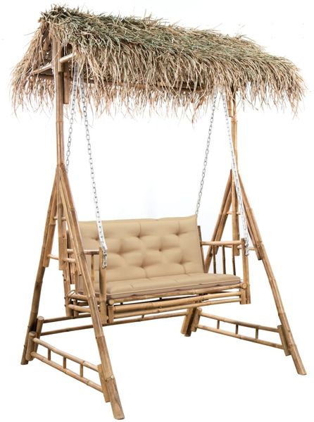 vidaXL Hollywoodschaukel mit Palmblättern und Kissen 202 cm Bambus 3063936