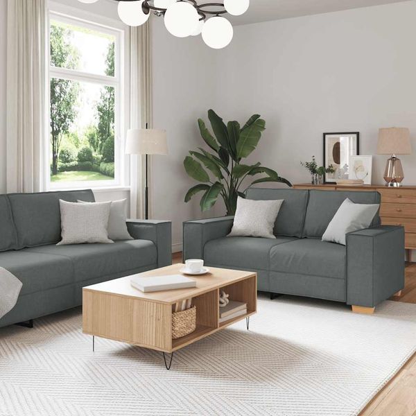 vidaXL 2-tlg. Sofagarnitur mit Kissen Dunkelgrau Stoff 3324692